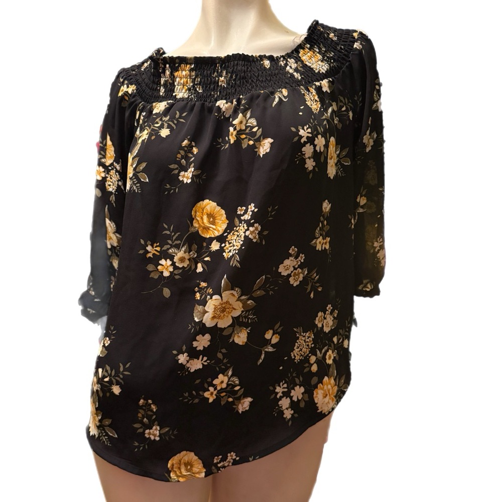 Belle Tweed Floral Off The Shoulder Blouse